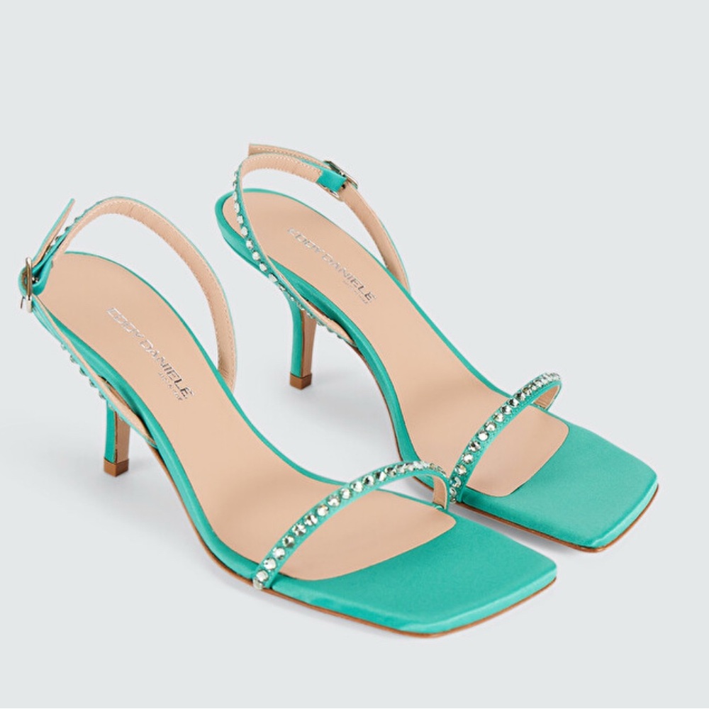 Vero Cuoio Italian Green Swarovski Crystals Slingback Heels   EU 38/US 8     NIB